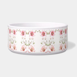 Elegant Pink White Floral Ceramic Pet Bowl