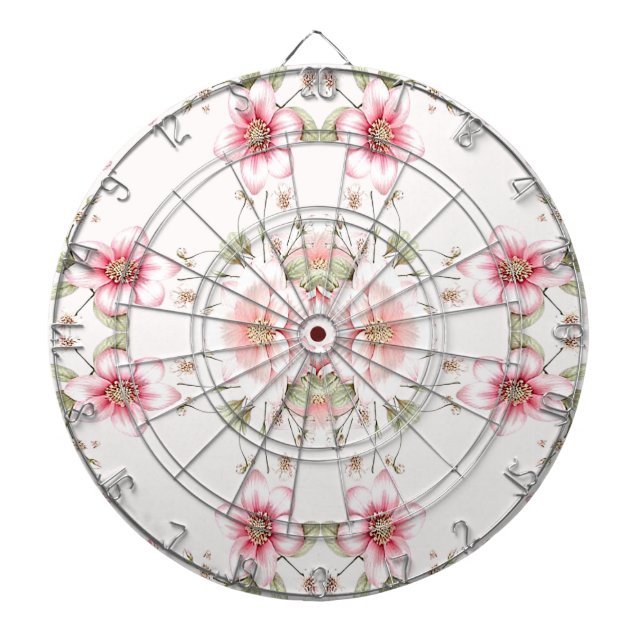 Elegant Pink White Floral Dartboard (Front)