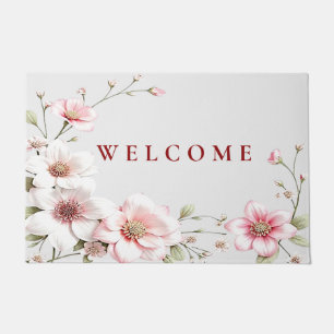 Elegant Pink White Floral Doormat