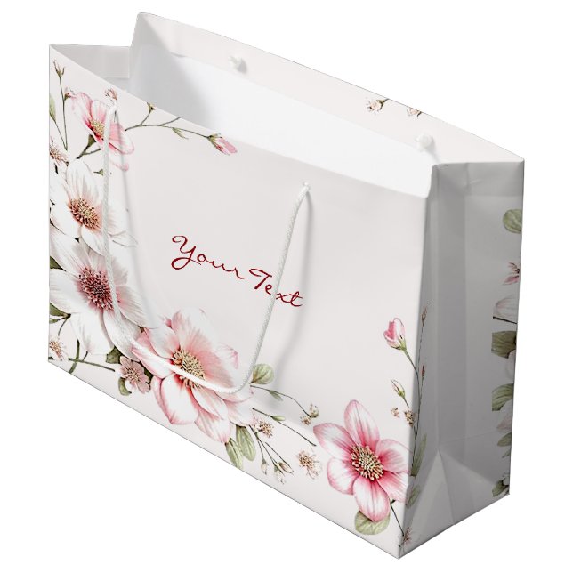 Elegant Pink White Floral Gift Bag (Front Angled)