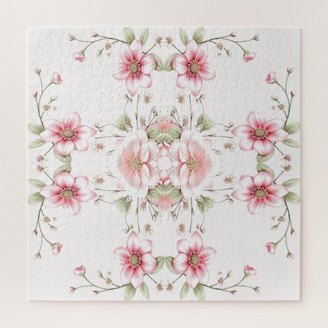 Elegant Pink White Floral Jigsaw Puzzle (Vertical)
