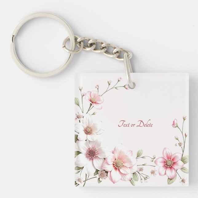 Elegant Pink White Floral Keychain (Front)