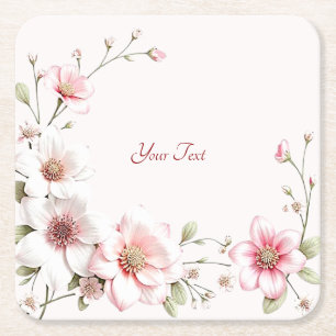 Elegant Pink White Floral Paper Coaster