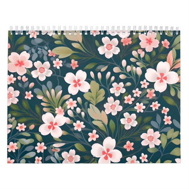 Elegant Pink & White Floral Pattern  Calendar (Cover)