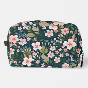 Elegant Pink & White Floral Pattern Dopp Kit