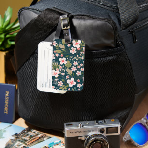 Elegant Pink & White Floral Pattern Luggage Tag