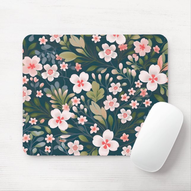 Elegant Pink & White Floral Pattern  Mouse Pad (With Mouse)
