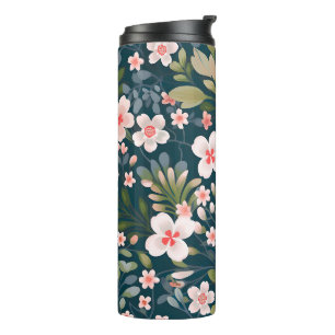 Elegant Pink & White Floral Pattern Thermal Tumbler