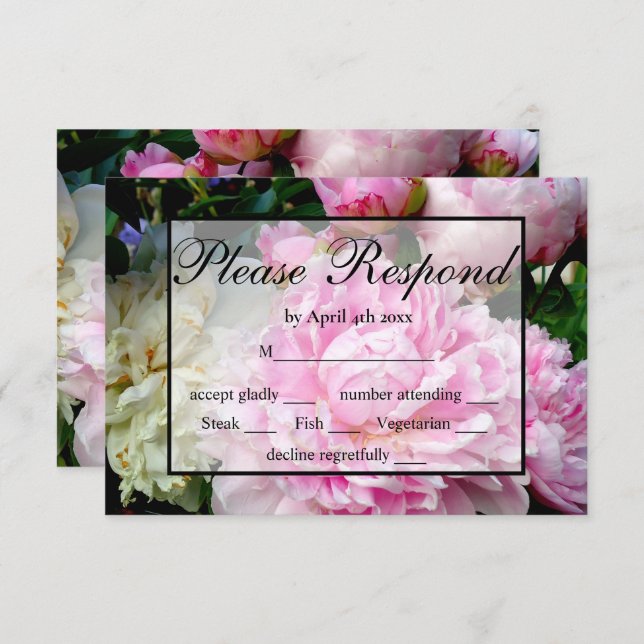Elegant pink white floral peony RSVP (Front/Back)