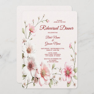 Elegant Pink White Floral Rehearsal Dinner Invitation
