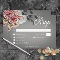 Elegant Pink White Floral Rose Grey Wedding Dinner