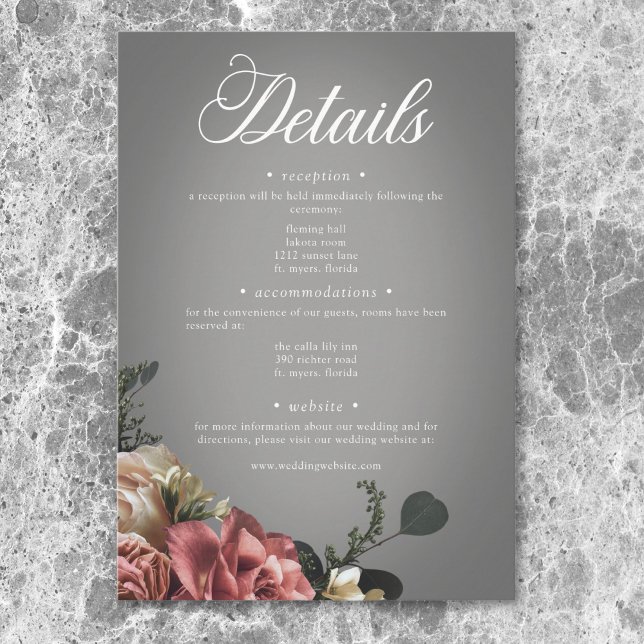 Elegant Pink White Floral Roses Grey Wedding Enclosure Card (Elegant Pink White Floral Roses Gray Wedding Enclosure Card)