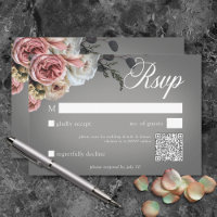 Elegant Pink White Floral Roses Grey Wedding QR