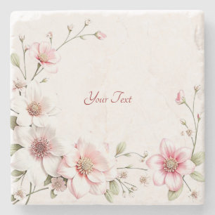 Elegant Pink White Floral Stone Coaster