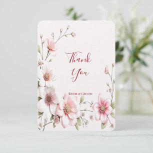 Elegant Pink White Floral Thank You Card