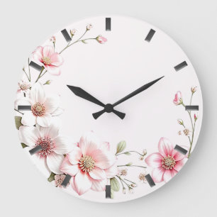 Elegant Pink White Floral Wall Clock