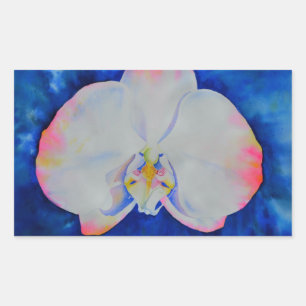 Elegant pink white floral watercolor orchid rectangular sticker