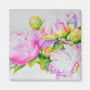 Elegant pink white floral watercolor painting magnet