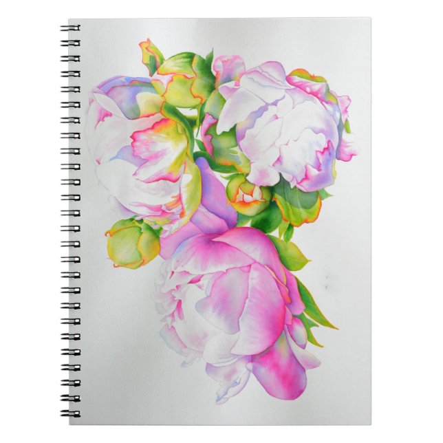 Elegant pink white floral watercolor painting spiral notebook (Front)