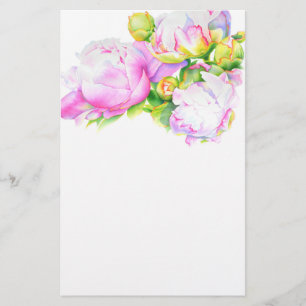 Elegant pink white floral watercolor painting stationery