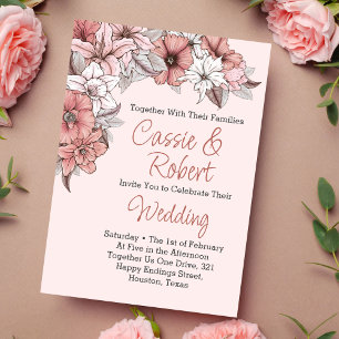 Elegant Pink & White Floral Wedding Invitation