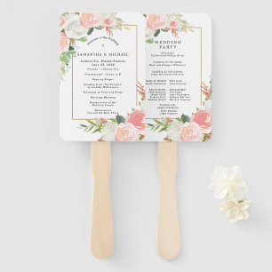 Elegant Pink White Floral Wedding Program Hand Fan