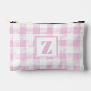 Elegant pink white gingham customisable monogram  accessory pouch