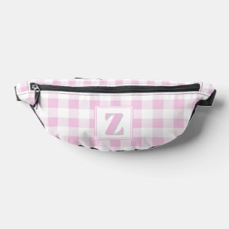 Elegant pink white gingham customisable monogram bum bags