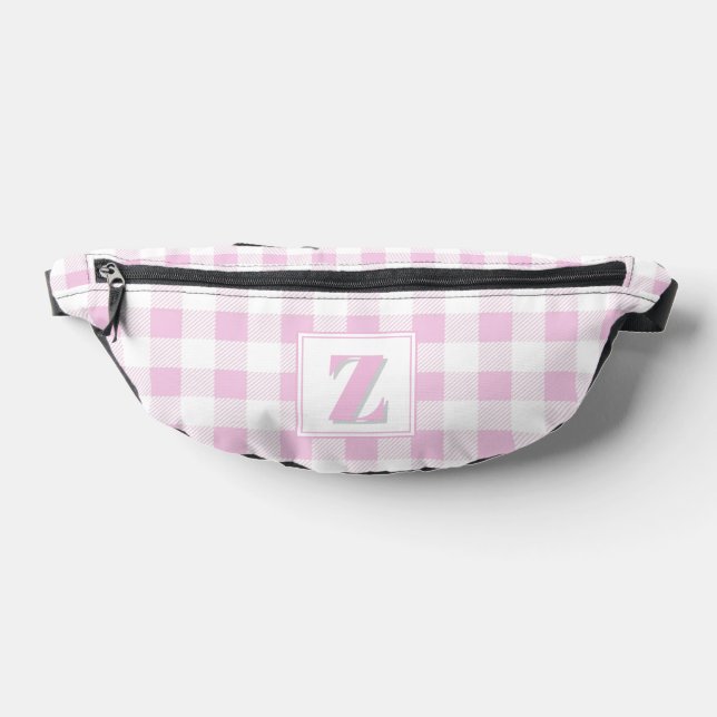 Elegant pink white gingham customisable monogram  bum bags (Lay Down)