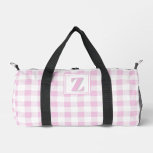 Elegant pink white gingham customisable monogram  duffle bag