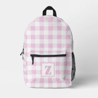 Elegant pink white gingham customisable monogram printed backpack