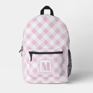 Elegant pink white gingham customisable monogram  printed backpack