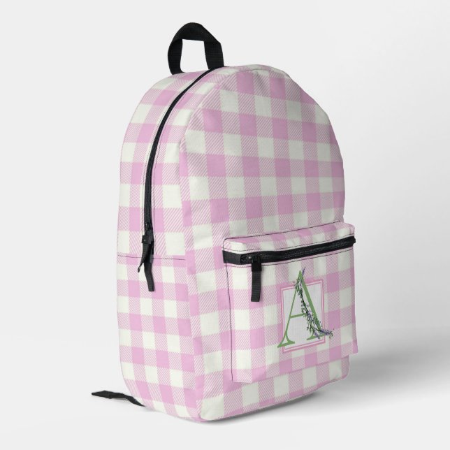 Elegant pink white gingham monogram letter A Printed Backpack (Back Corner Left)