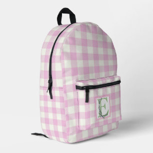 Elegant pink white gingham monogram letter E Printed Backpack