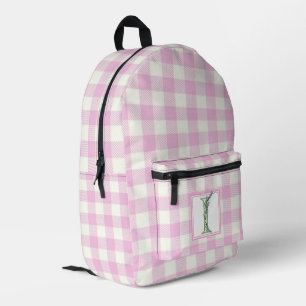 Elegant pink white gingham monogram letter I Printed Backpack