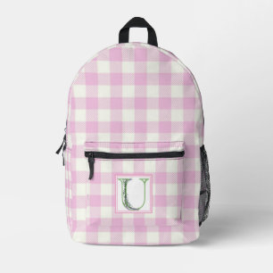 Elegant pink white gingham monogram letter U Printed Backpack