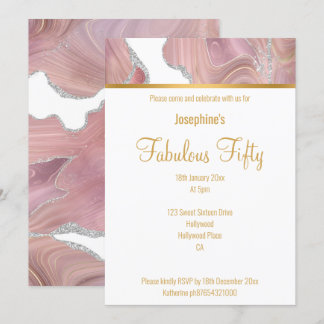 ELEGANT PINK WHITE GOLD MARBLE CUSTOM INVITATION