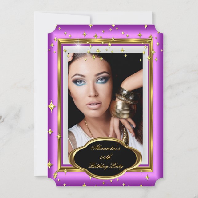 Elegant Pink White Gold Photo Birthday Party 3 Invitation (Front)