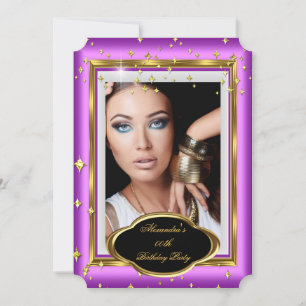 Elegant Pink White Gold Photo Birthday Party 3 Invitation