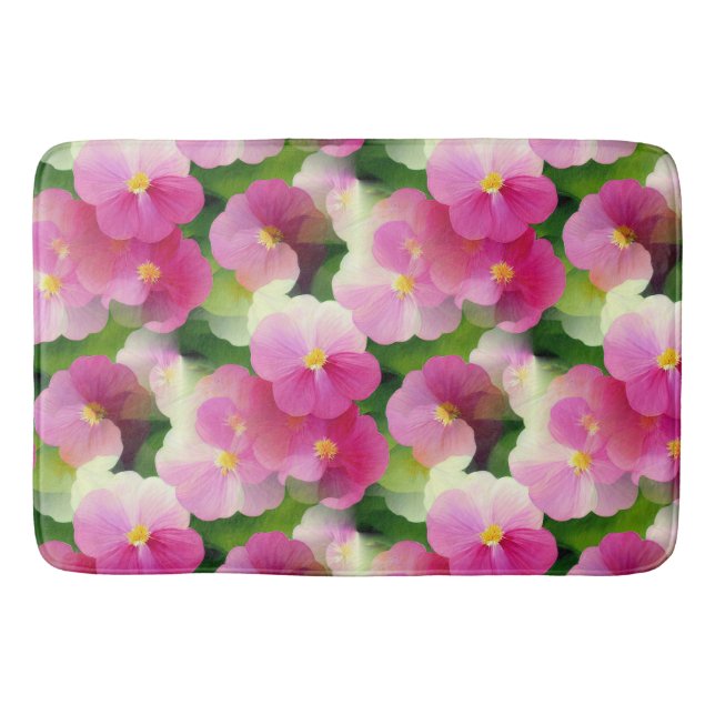 Elegant Pink & White Impatiens Flower Pattern Bath Mat (Front)