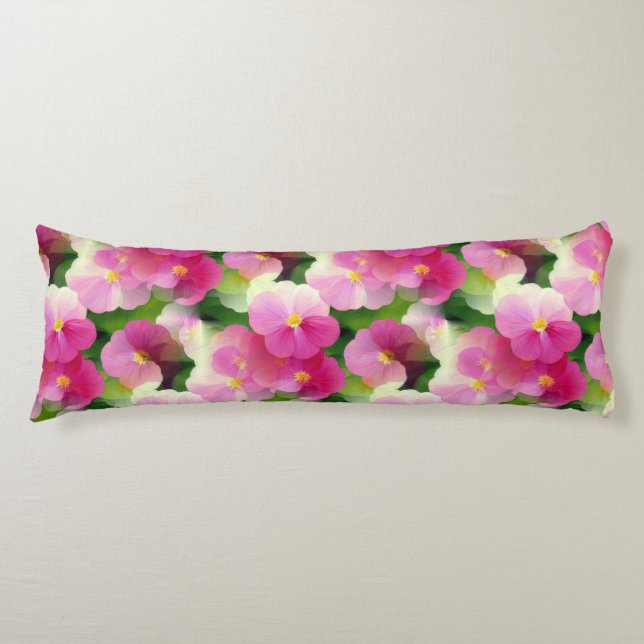 Elegant Pink & White Impatiens Flower Pattern Body Cushion (Front)