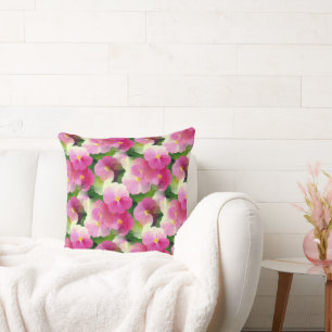Elegant Pink & White Impatiens Flower Pattern Cushion