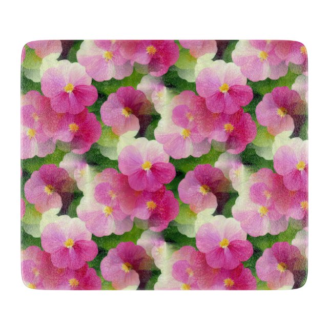 Elegant Pink & White Impatiens Flower Pattern Cutting Board (Front)