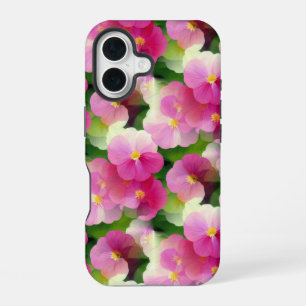 Elegant Pink & White Impatiens Flower Pattern iPhone 16 Case