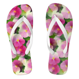 Elegant Pink & White Impatiens Flower Pattern Jandals