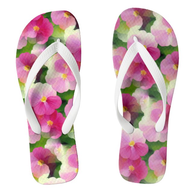Elegant Pink & White Impatiens Flower Pattern Jandals (Footbed)