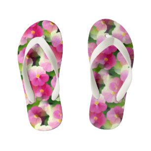 Elegant Pink & White Impatiens Flower Pattern Kid's Jandals
