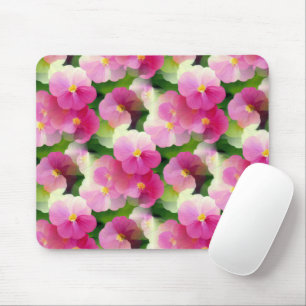 Elegant Pink & White Impatiens Flower Pattern Mouse Pad