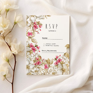 Elegant pink white luxury gold floral RSVP Invitation
