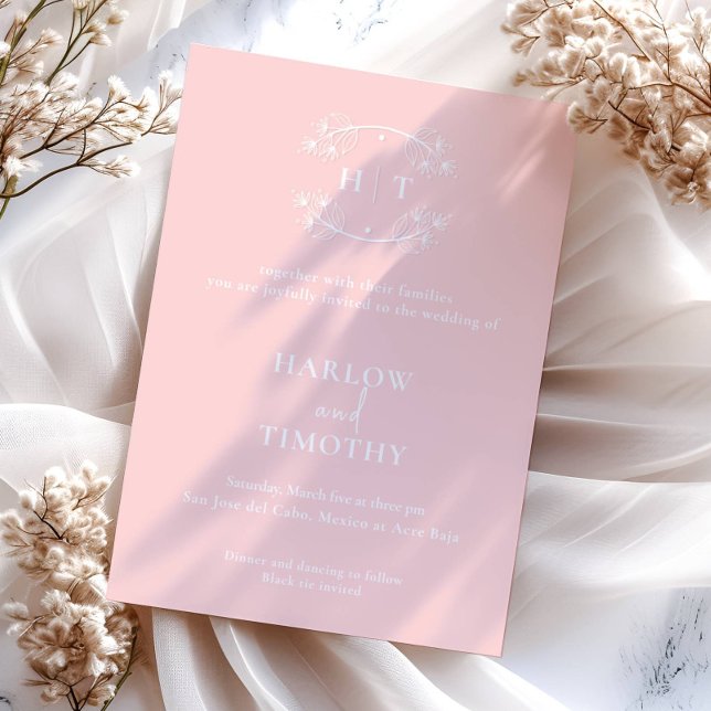 Elegant pink white Monogram Calligraphy Wedding Invitation (Creator Uploaded)